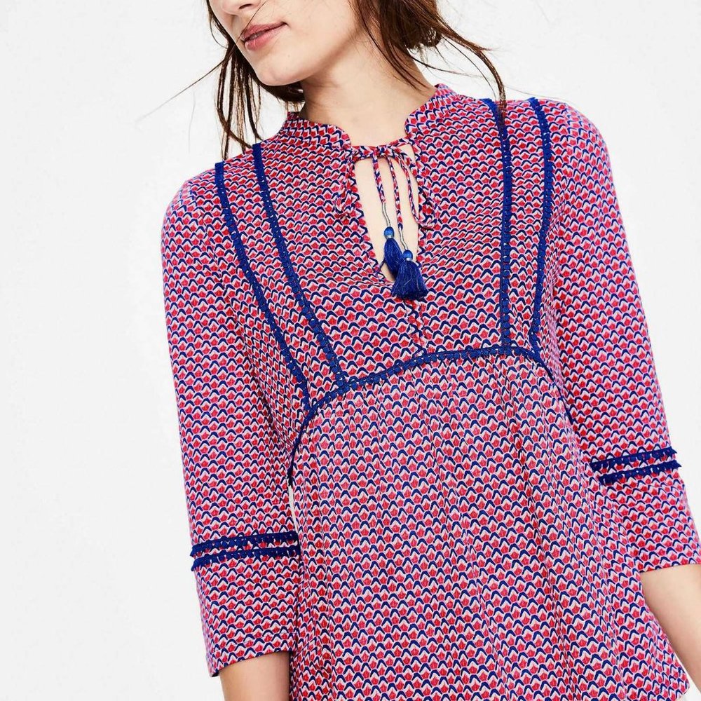 Boden Gemma Jersey Top - Strawberry Pink Geo NWT